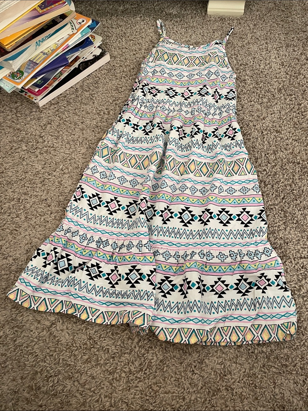 White Aztec Print Maxi dress